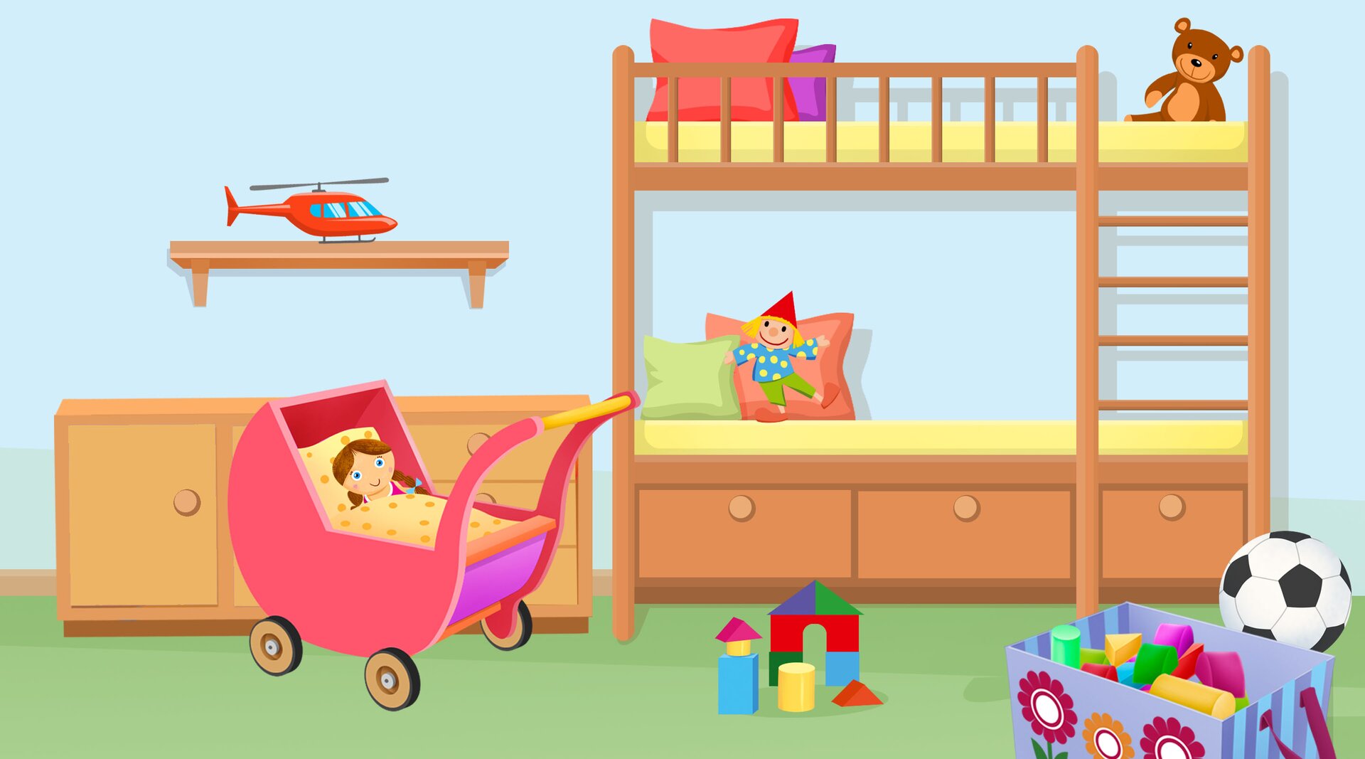 Ilustracja przedstawia pokój dziecięcy.