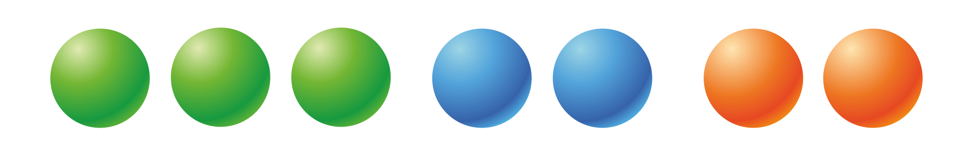 Na grafice znajduje się kilka kolorowych kółek. Trzy są w kolorze zielonym, dwa są w kolorze niebieskim i dwa są w kolorze pomarańczowym.