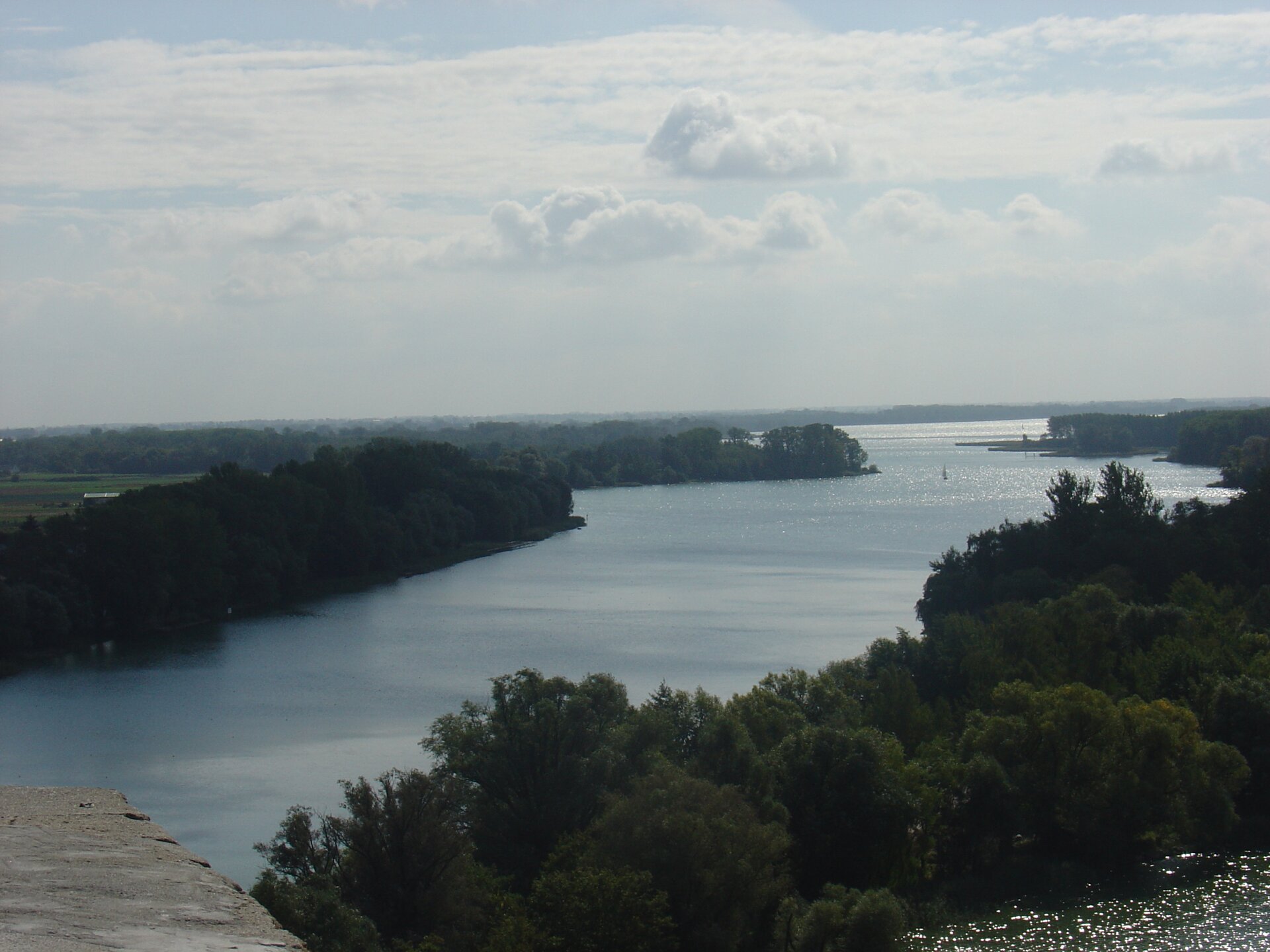 Kolorowa fotografia przedstawia jezioro Gopło widziane z lotu ptaka. Dookoła jeziora rozciągają się gęste lasy.