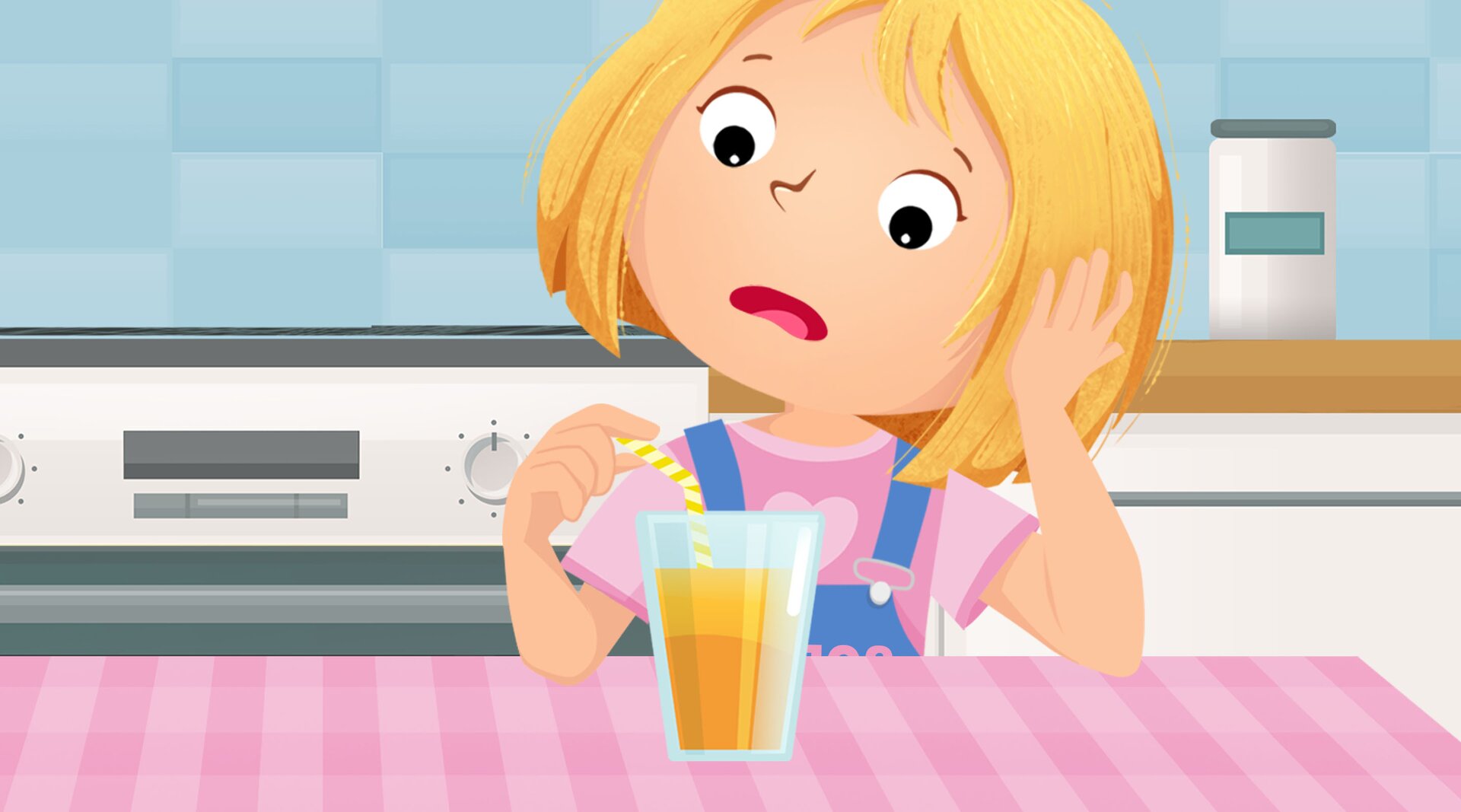 Na ilustracji znajduje się dziewczynka ze szklanką soku.