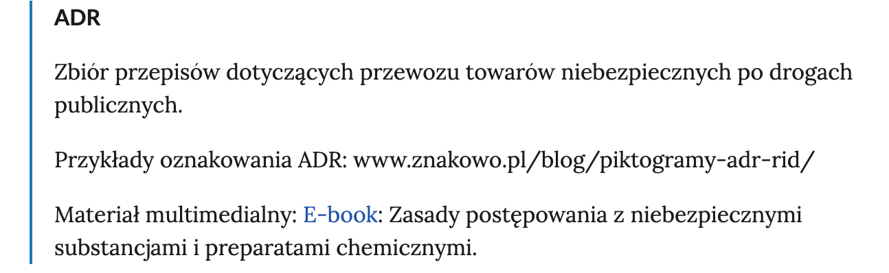 Na grafice przedstawiono przykładowe pojęcie wraz z jego definicją. Pojęcie znajduje się u góry i napisane jest pogrubioną czcionką, natomiast definicja została umieszczona pod pojęciem.