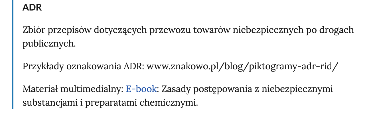 Na grafice przedstawiono przykładowe pojęcie wraz z jego definicją. Pojęcie znajduje się u góry i napisane jest pogrubioną czcionką, natomiast definicja została umieszczona pod pojęciem. 