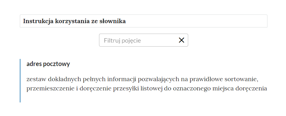 Widok na górną część słownika