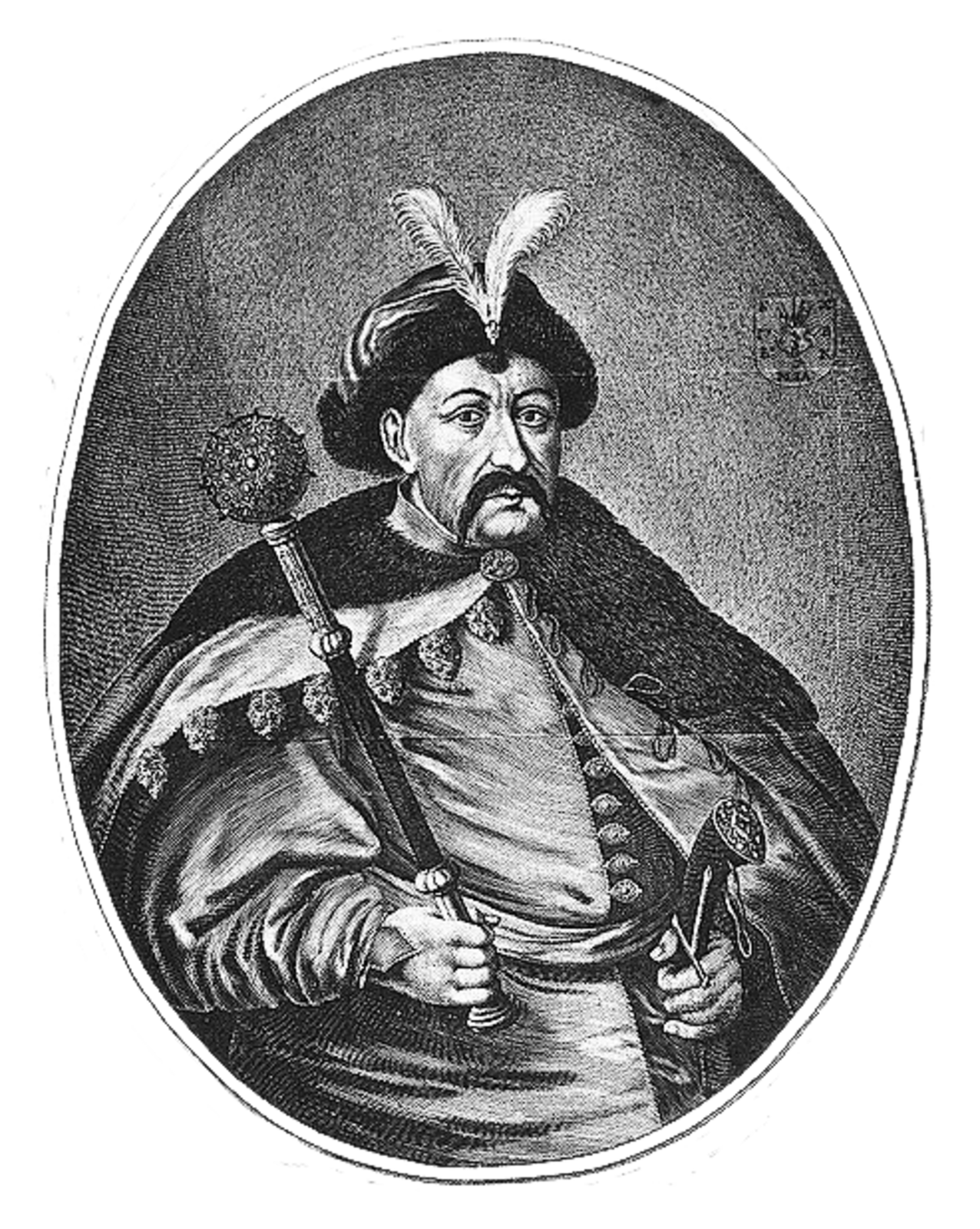 Ilustracja przedstawiająca portret hetmana Bohdana Chmielnickiego.