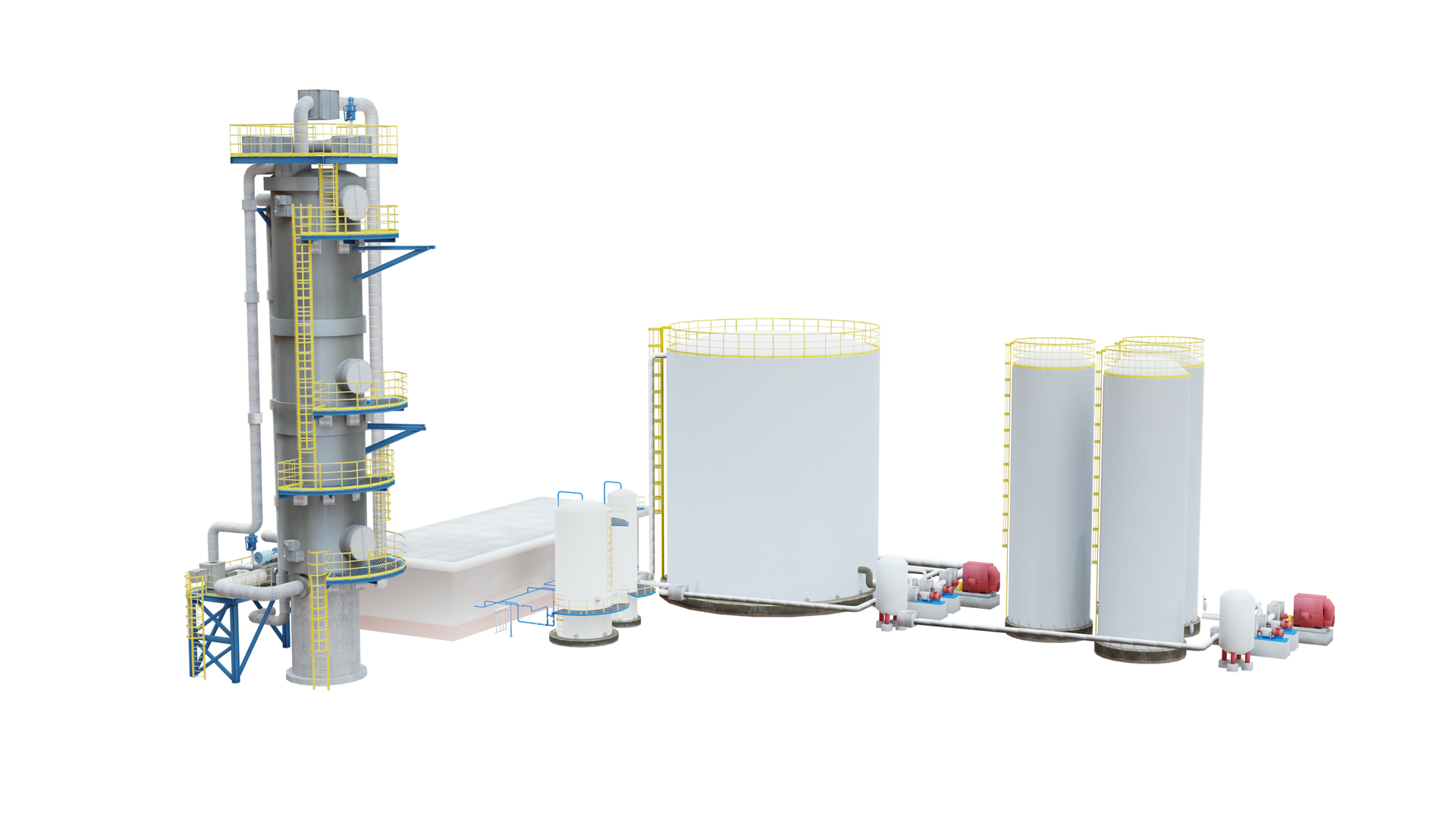 Na ekranie widoczna jest instalacja do stabilizacji termicznej. Instalacja składa się z kolumny stabilizacyjnej ze zbiornikiem magazynowym oraz separatorami.Z lewej strony ilustracji znajduje się kolumna stabilizacyjna. Jest to wysoka wieża z balkonem u samej góry. Na różnych wysokościach znajdują się kolejne balkony. Pomiędzy balkonami znajdują się zabudowane drabiny. Wzdłuż kolumny poprowadzone są rury przemysłowe. Po lewej stronie kolumny znajduje się podest z balkonem. Za kolumną znajduje się niski zbiornik magazynowy. Zbiornik magazynowy jest w kształcie prostopadłościanu. Na prawo od zbiornika znajdują się dwa separatory pionowe. Separatory posiadają mały balkon oraz rurę wychodzącą z ich górnej części. Rury połączone są ze zbiornikiem. Po Na prawo od separatorów znajduje się sporych rozmiarów zbiornik w kształcie walca. Obok dużego zbiornika znajdują się trzy inne zbiorniki również w kształcie walców, ale o mniejszej średnicy. Obok zbiorników znajdują się urządzenia zasilające.