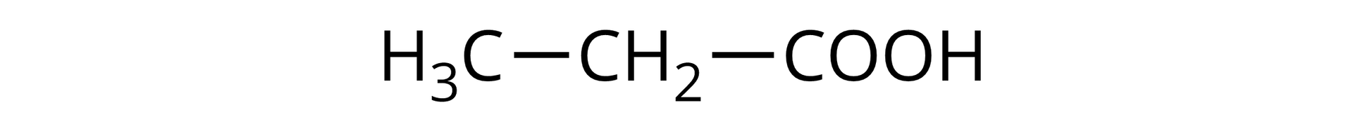 Ilustracja przedstawiająca cząsteczkę kwasu propanowego, która to zbudowana jest z grupy karboksylowej COOH połączonej z grupą CH2, która to z kolei łączy się z grupą metylową CH3.