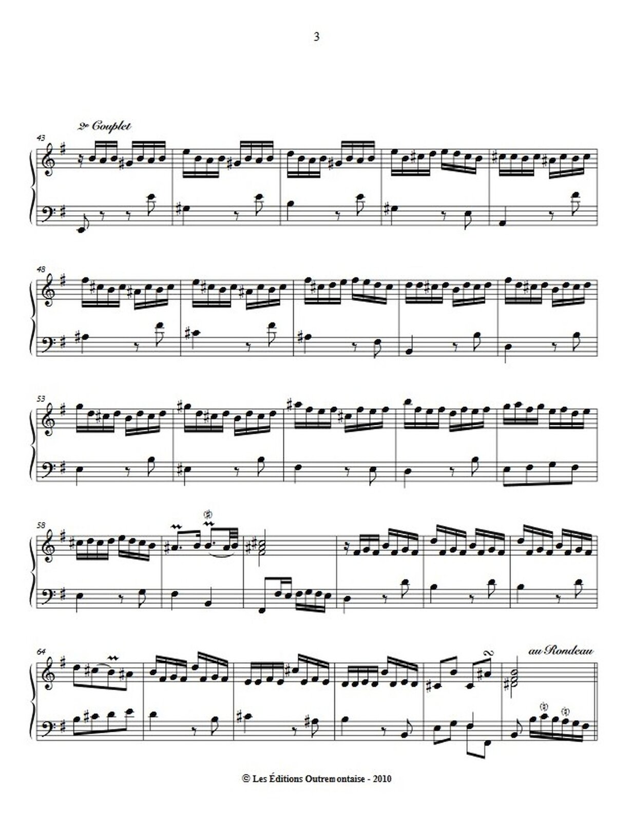 Zdjęcie przedstawia graficzny utwór muzyczny. Fotografia ukazuje czarną pięciolinię z nutami, na białej stronie utworu Louis‑Claude Daquin – „Kukułka”.