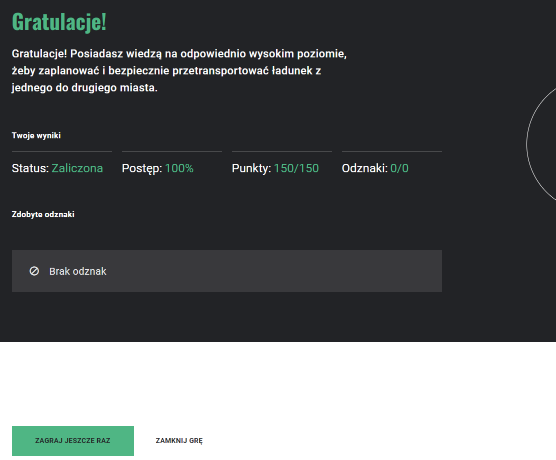 Ekran zakończenia gry