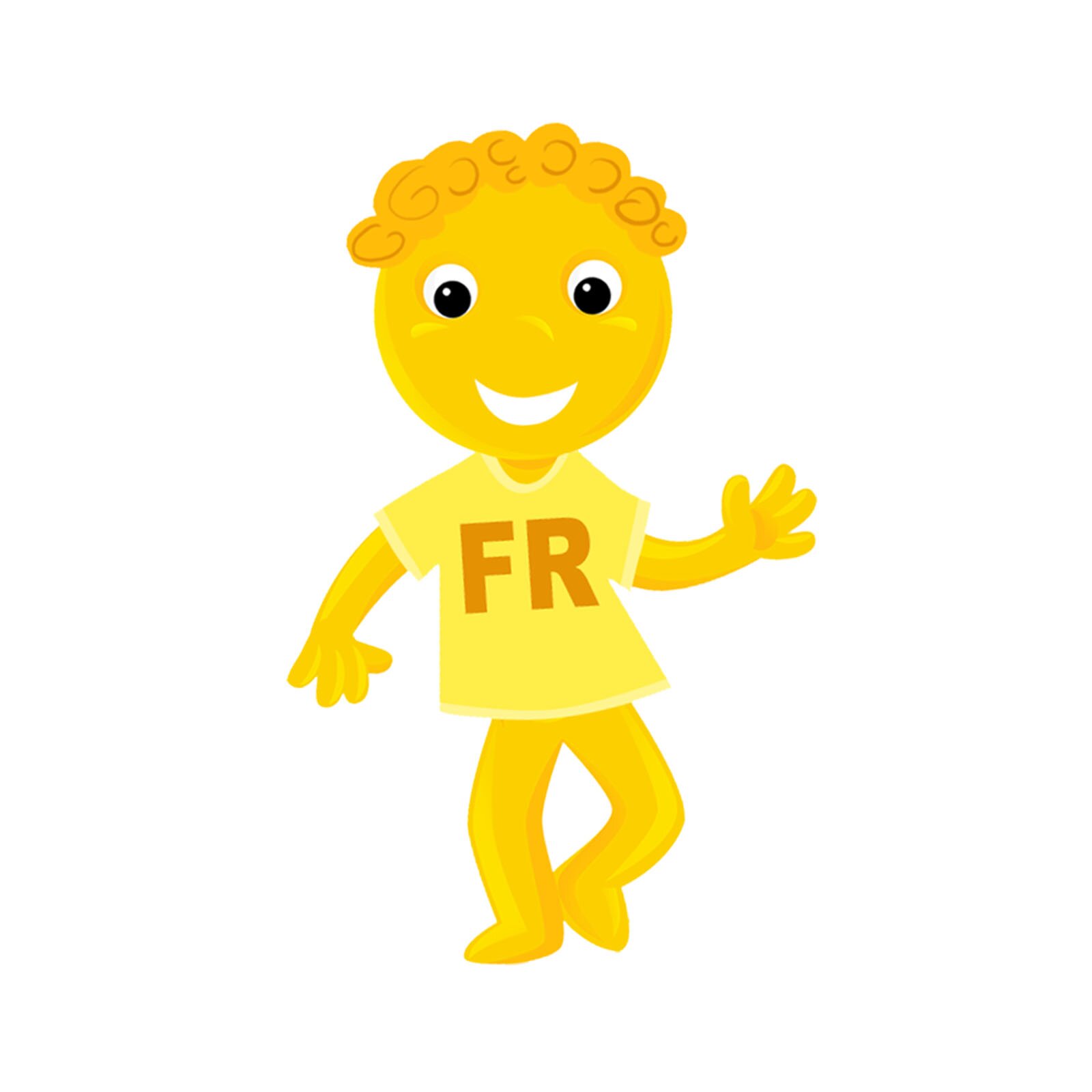 Ilustracja przedstawia żółtego ludzika w koszulce z napisem Fr.
