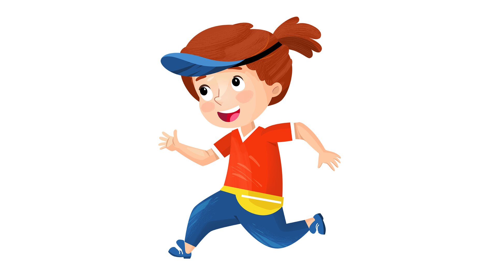 Na ilustracji znajduje się roześmiana, biegnąca dziewczynka.
