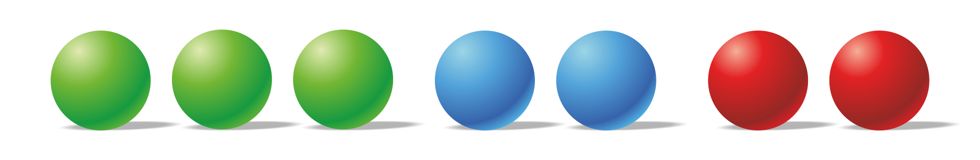 Na grafice znajduje się kilka kolorowych kółek. Trzy są w kolorze zielonym, dwa są w kolorze niebieskim i dwa są w kolorze czerwonym.