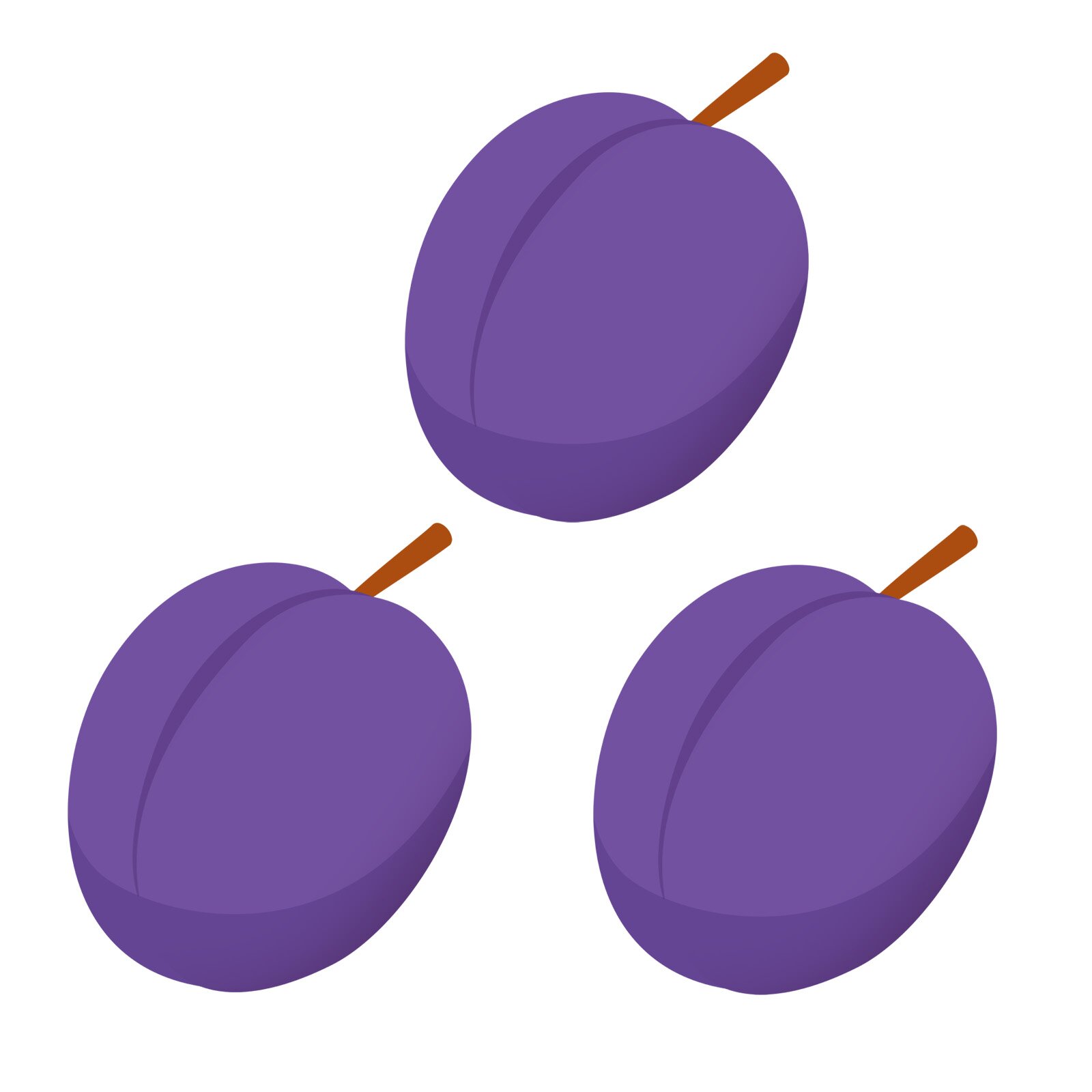 Ilustracja przedstawia trzy fioletowe śliwki.