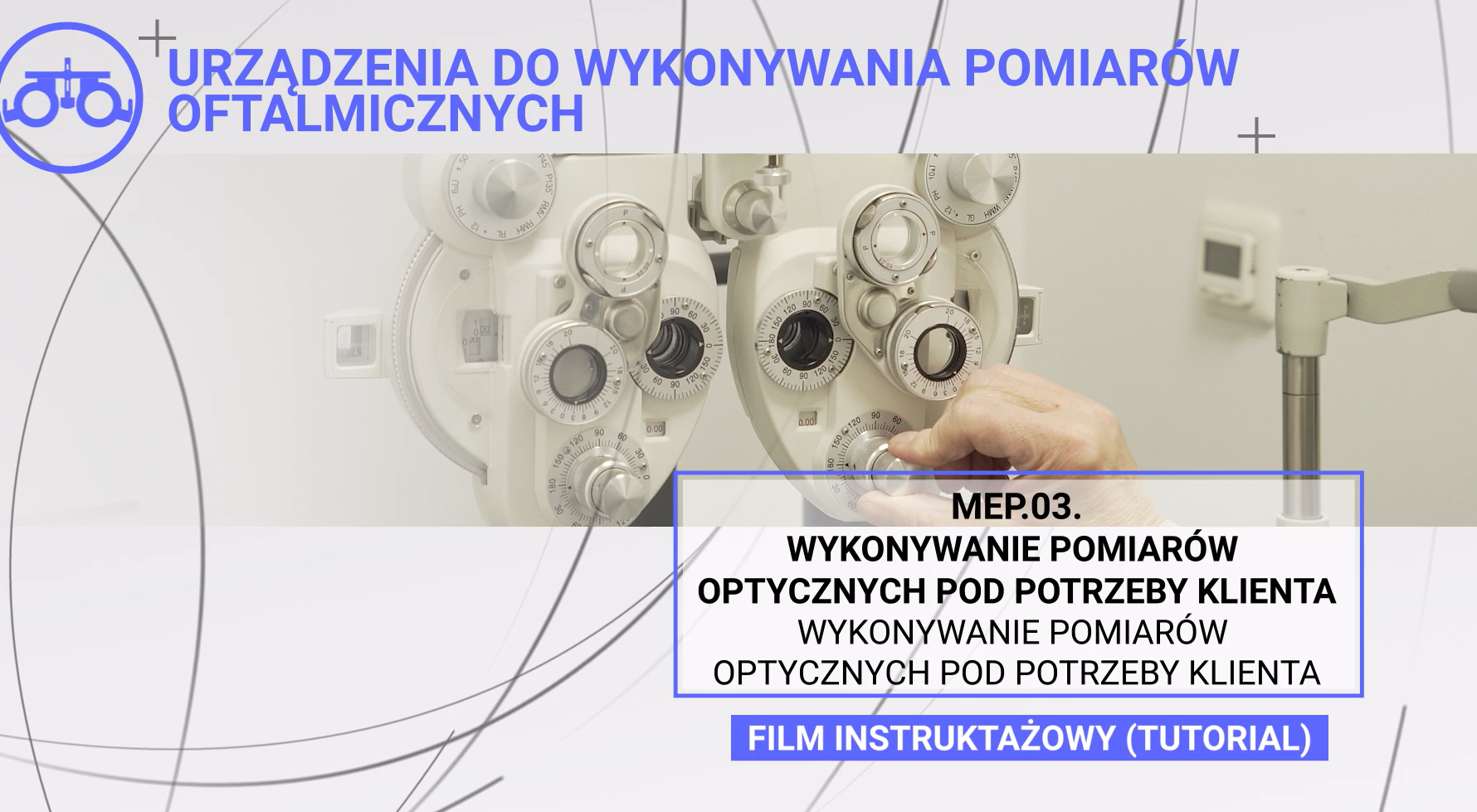 Przykładowy ekran filmu. U góry znajduje się tytuł filmu, a poniżej w ramce numer lekcji i kategoria.