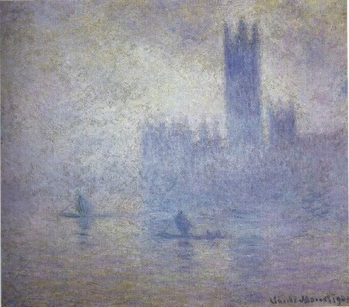 Parlament. Efekt mgły Źródło: Claude Monet, Parlament. Efekt mgły, 1904, olej na płótnie, Museum of Fine Arts, St. Petersburg, USA, domena publiczna.