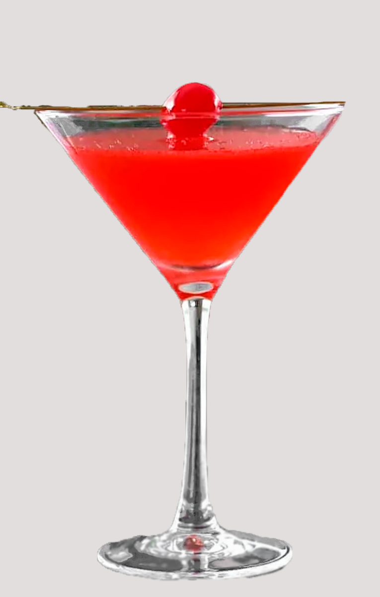 Zdjęcie przedstawia drink Bacardi Cocktail. Pod punktami interaktywnymi znajdują się nagrania audio prezentujące opis każdego drinka.