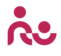 Na białym tle prosty, czerwony szkic wykonany kilkoma ciągłymi, czerwonymi liniami. Linie układają się w dwie sylwetki: większą, sugerującą osobę dorosłą, oraz mniejszą, sugerującą dziecko. Postacie stoją blisko siebie, ich linie delikatnie się zbliżają, co buduje wrażenie opieki i bliskości. Nie ma żadnego tekstu ani dodatkowych elementów graficznych.