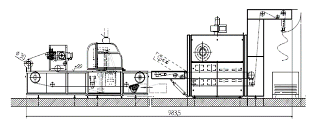 Grafika przedstawia schemat poglądowy drukarki cyfrowej. Oznaczone są graficznie podzespoły drukarki oraz wymiary niektórych elementów. 