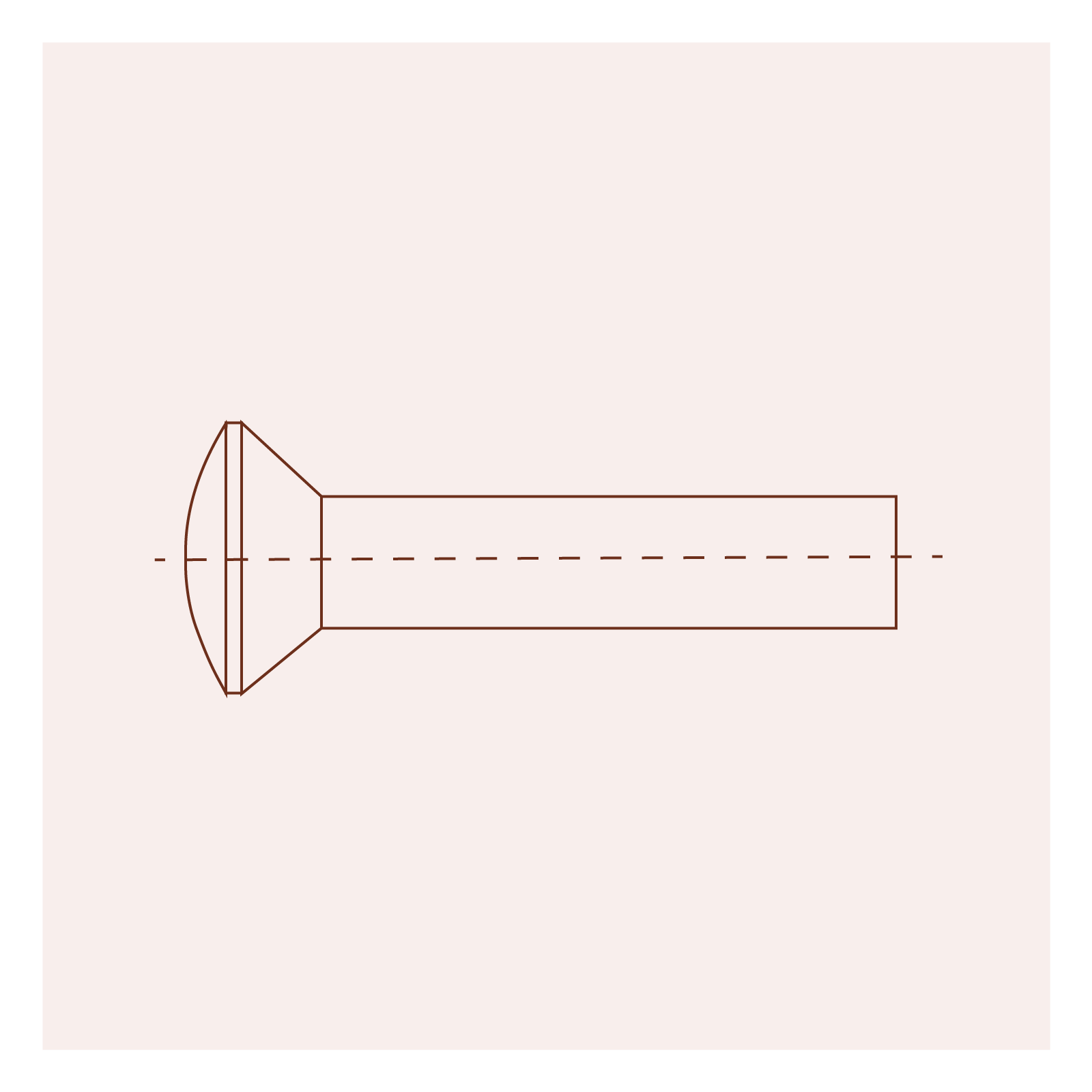 Grafika przedstawia nit z łbem stożkowym soczewkowym. Na prostym trzpieniu osadzony jest łeb, który zwęża się w stronę trzpienia. 
