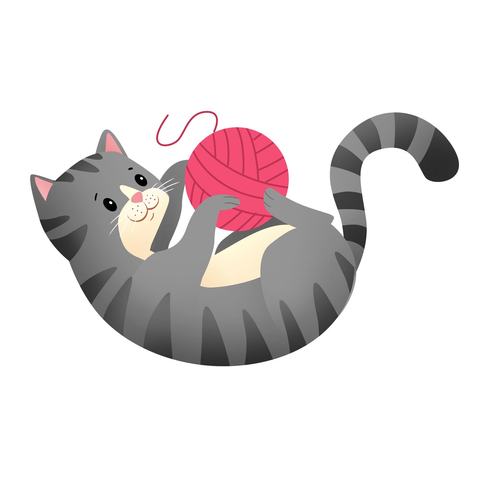 Ilustracja przedstawia burego kotka bawiącego się motkiem wełny.