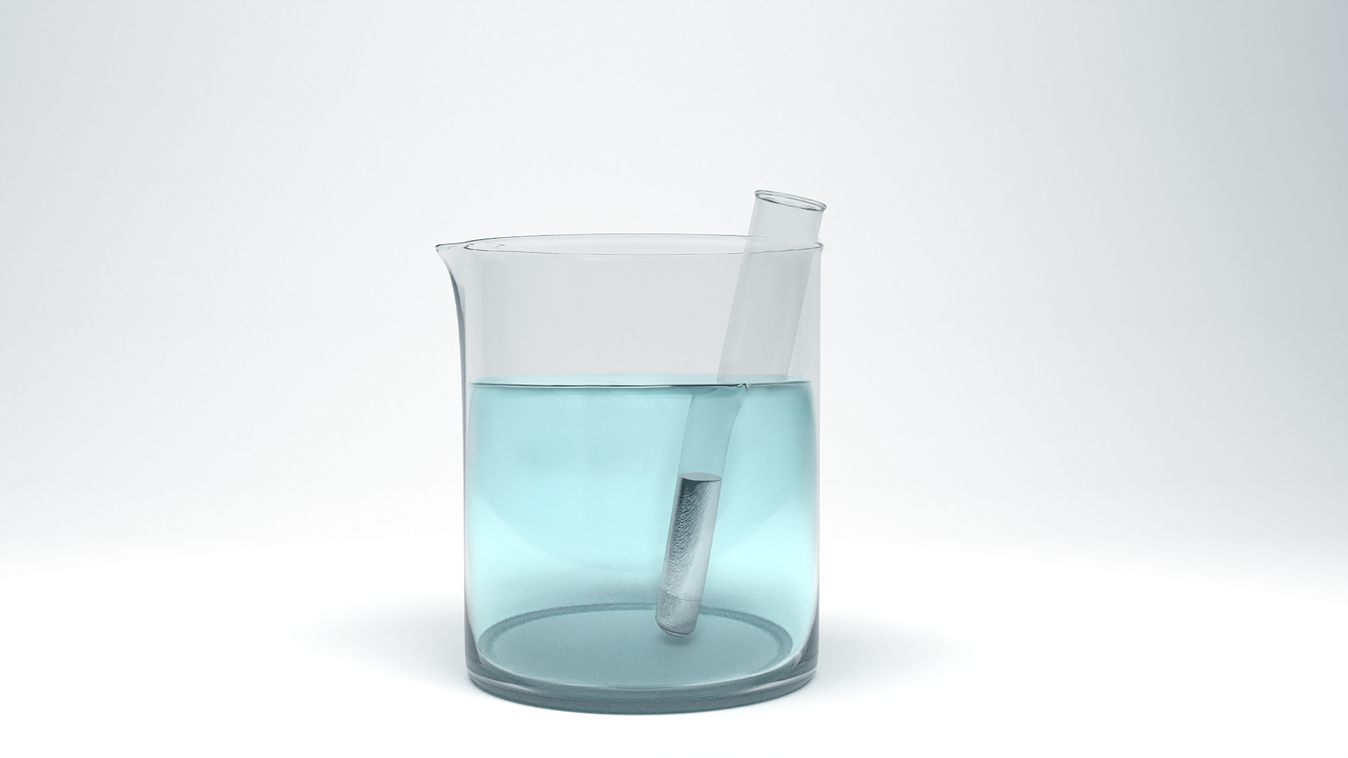 Na ilustracji jest zlewka z wodą. Do zlewki włożono probówkę. Na ściance probówki jest srebrny osad. 