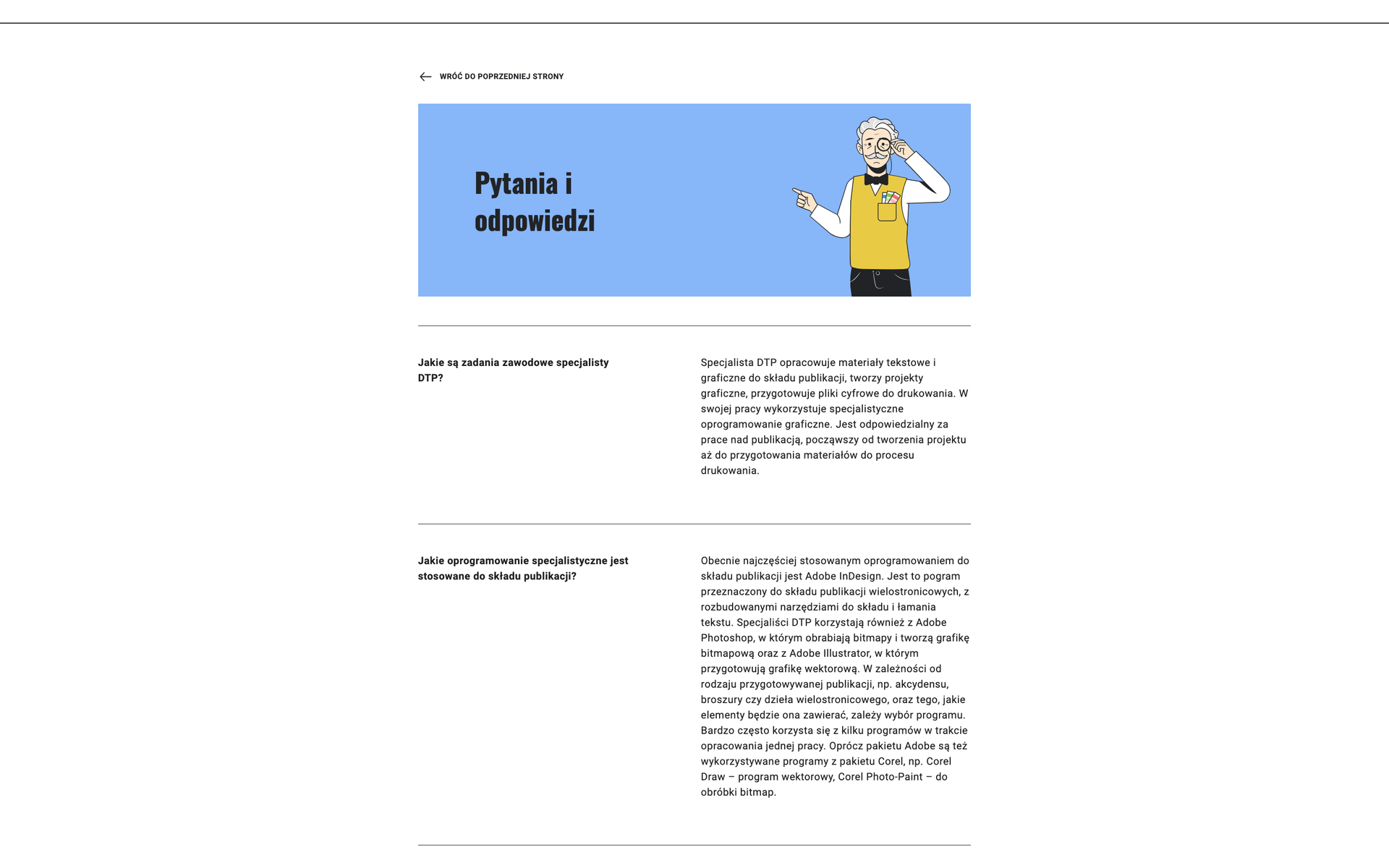 Widok ekranu z pytaniami i odpowiedziami