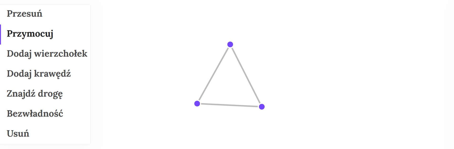 Animacja prezentuje właściwości opcji: Bezwładność.  Po wybraniu tej opcji graf staje się "Bezwładny".