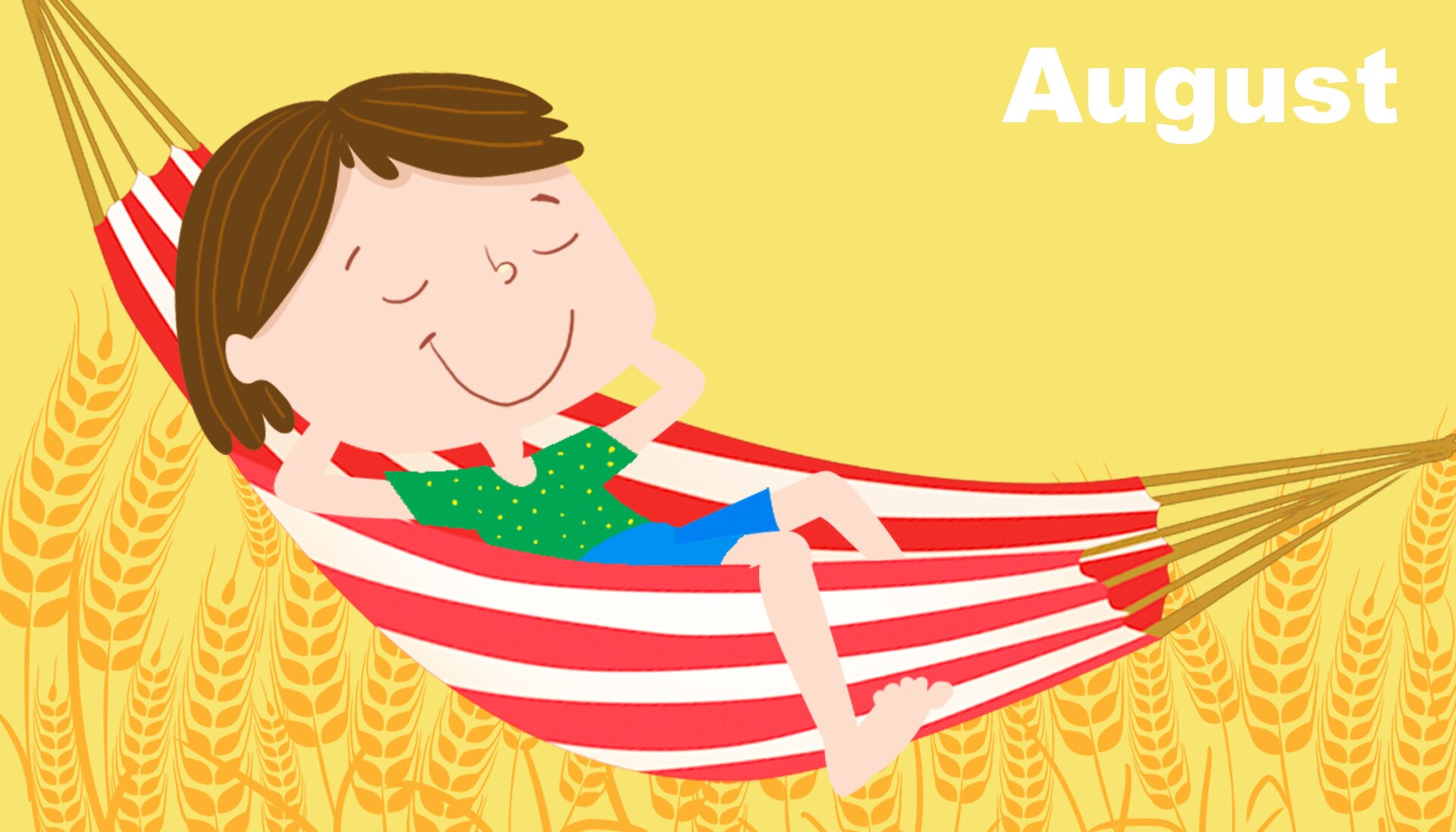 Na ilustracji znajduje się chłopiec leżący na hamaku.