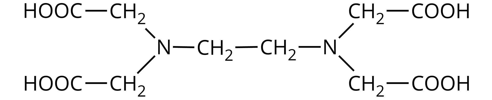 Na ilustracji jest wzór: łączą się ze sobą dwie grupy metylenowe. Każda z nich łączy się z atomem azotu. Każdy z dwóch atomów azotu łączą się z dwiema grupami metylenowymi. Każda z nich łączy się z grupą COOH. 
