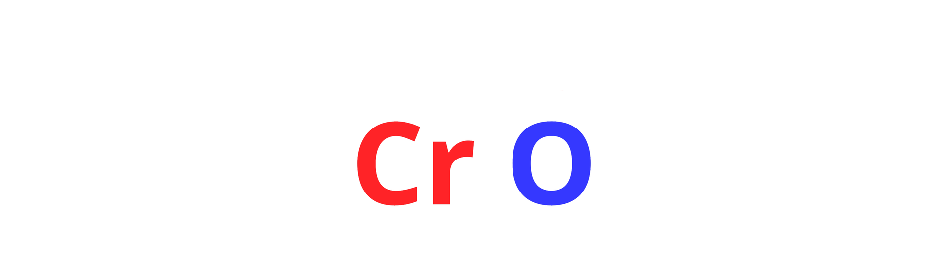 Na ilustracji przedstawiony jest zaczątek wzoru sumarycznego związku chromu i tlenu. Kolorem czerwonym zapisano symbol chromu (Cr), a kolorem niebieskim zapisano symbol tlenu (O).