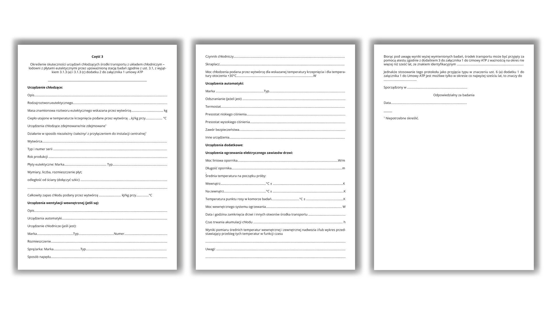 Grafika przedstawia poglądowo dokument badania technicznego środków transportu ATP - wzór nr 4B.
