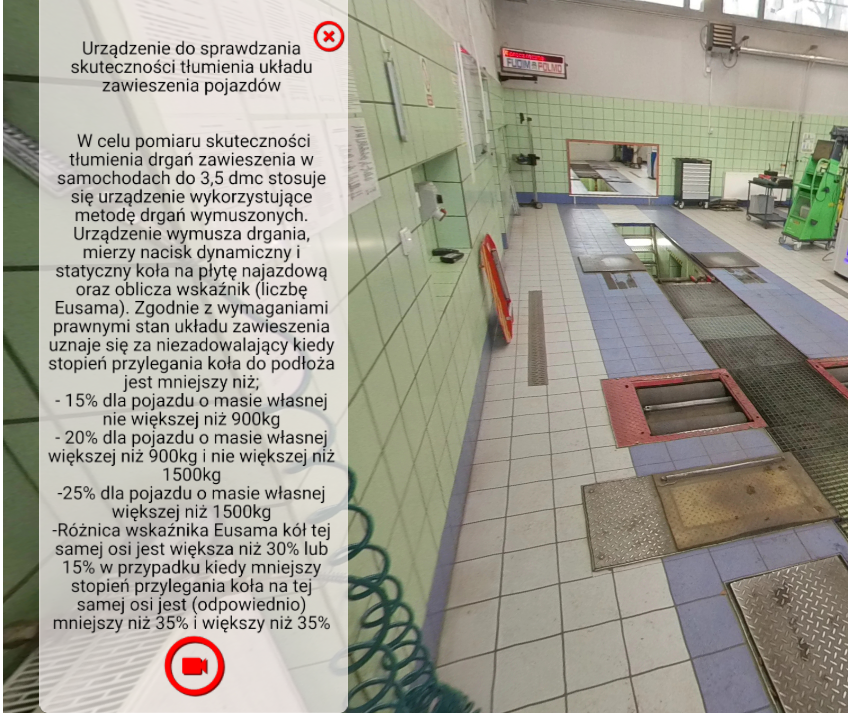 Przykładowy ekran wirtualnego spaceru z tekstem informacyjnym