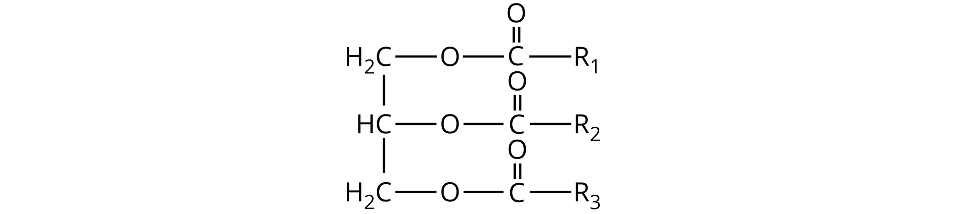 Ilustracja przedstawia wzór ogólny: łańcuch pionowy tworzy od góry grupa metylenowa połączona w prawo wiązaniem pojedynczym z grupą COOR1. Następnie grupa metylenowa łączy się w dół z grupą CH. Ta po prawej stronie łączy się z grupą COOR2. Grupa CH łączy się na dole z drugą grupą metylenową, która po prawej stronie łączy się z grupą COOR3. 