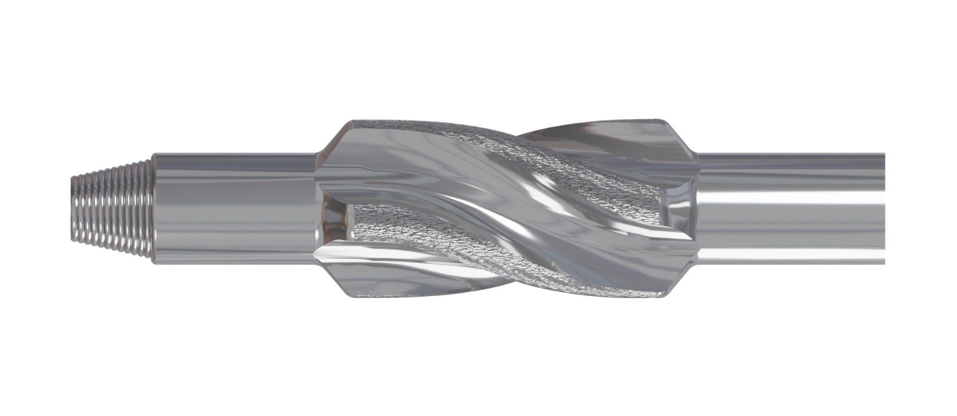 Grafika przedstawia stabilizator. Stabilizatory to krótkie elementy rurowe o trzech zbrojnych spiralach, których średnica jest zbliżona do średnicy otworu. Ich rozmieszczenie w przewodzie wiertniczym powinno pokrywać się z punktami ugięcia obciążników podczas wywierania nacisku na narzędzie wiercące. Stabilizują one pracę świdra oraz zmniejszają tendencję narzędzia do krzywienia otworu. Rozmieszczając stabilizatory, w pierwszej kolejności stabilizuje się świder, umieszczając nad nim jeden lub kilka stabilizatorów (stabilizatory nadświdrowe). Rozmieszczenie i liczba pozostałych stabilizatorów zależy od schematu stabilizacji, który przygotowywany jest dla konkretnego otworu wiertniczego.
Na ekranie w widoku głównym widać srebrny cylindryczny element w formie rury. Środkowa cześć rury rozszerza się przybierając kształt gruszki. Na jej powierzchni widać żłobienia o profilu ślimakowym.