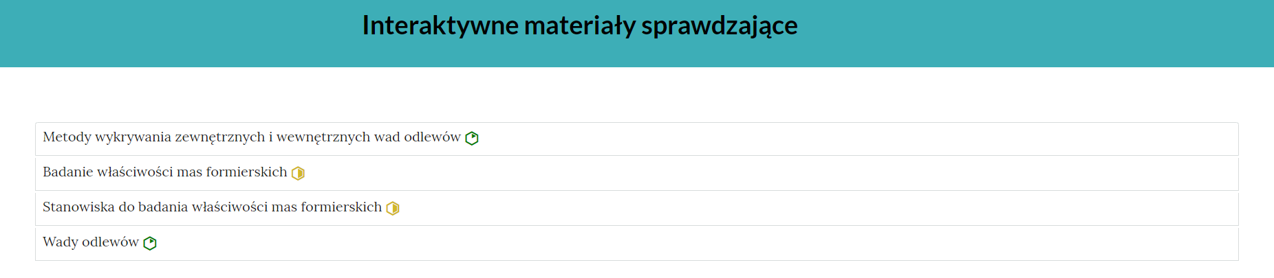 Przykładowe zakładki w interaktywnych materiałach sprawdzających