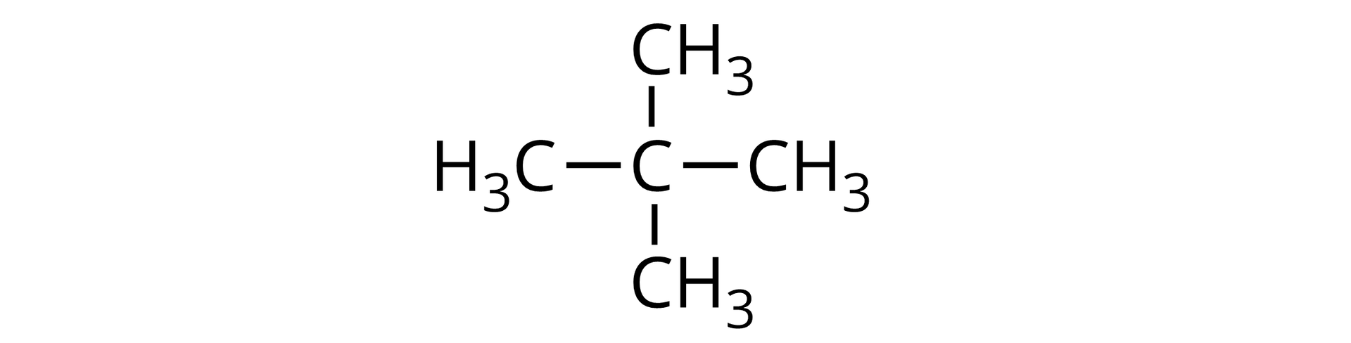 Ilustracja przedstawiająca odpowiedni izomer, to jest 2,2-dimetylopropan, który to zbudowany jest z trzech kolejno połączonych ze sobą atomów węgla, z których pierwszy i trzeci łączą się każdy z trzema atomami wodoru. Środkowy atom węgla z kolei łączy się z dwiema grupami metylowymi CH3.