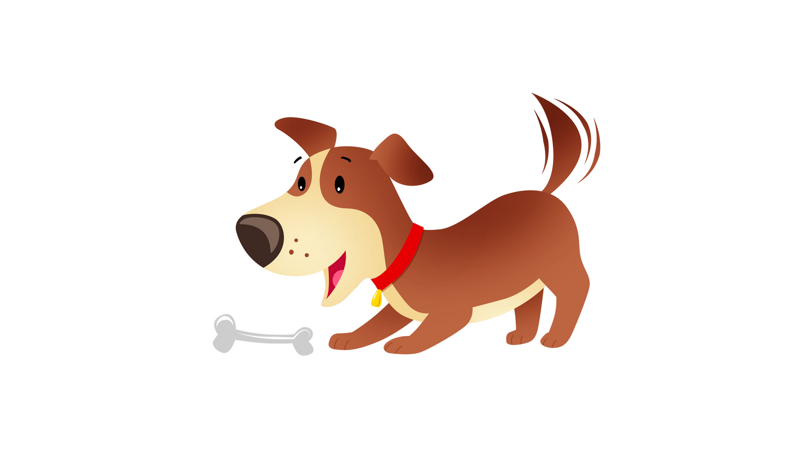 Ilustracja przedstawia pieska, który patrzy na kość.