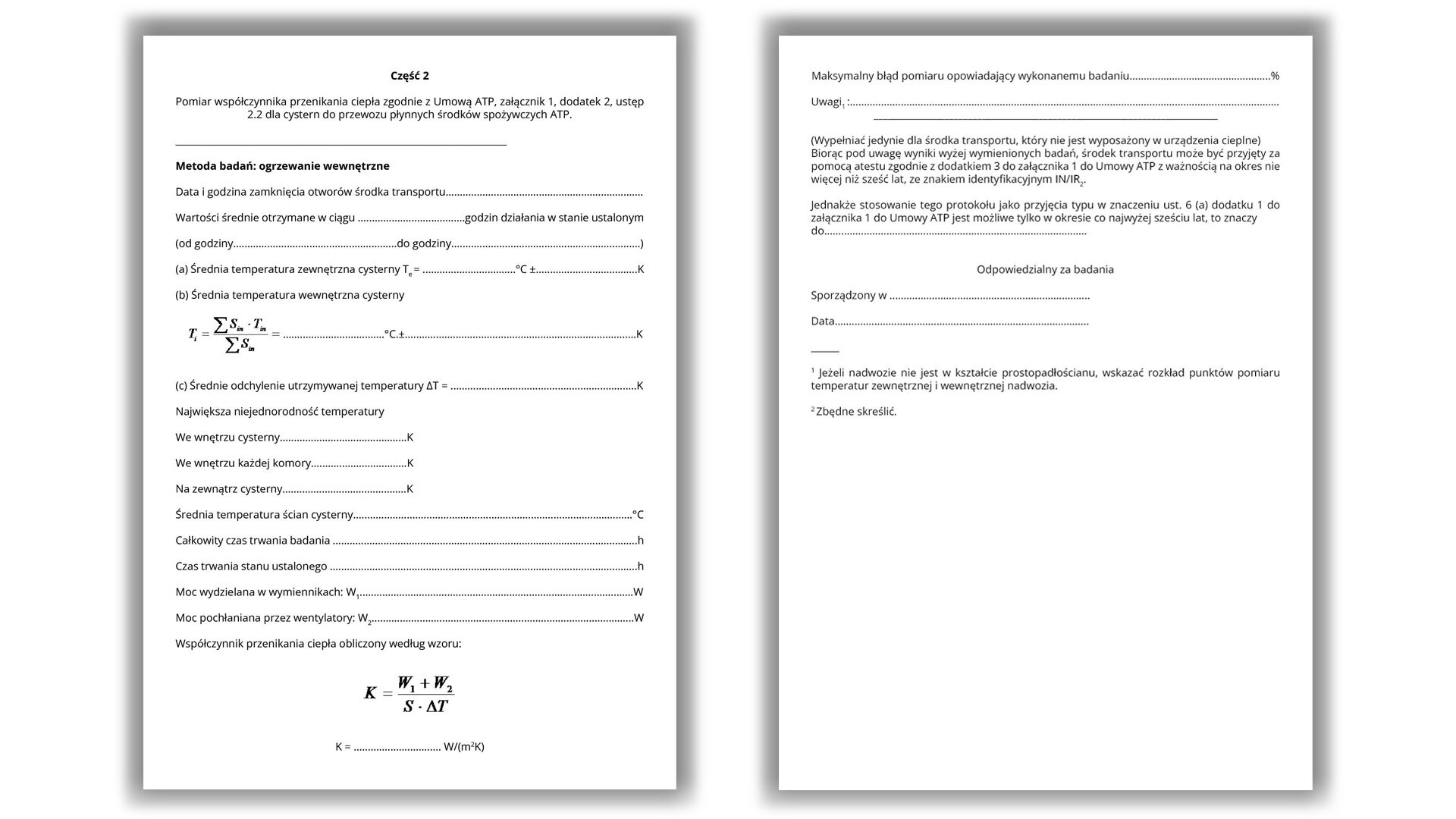 Grafika przedstawia poglądowo dokument badania technicznego środków transportu ATP - wzór nr 2B.