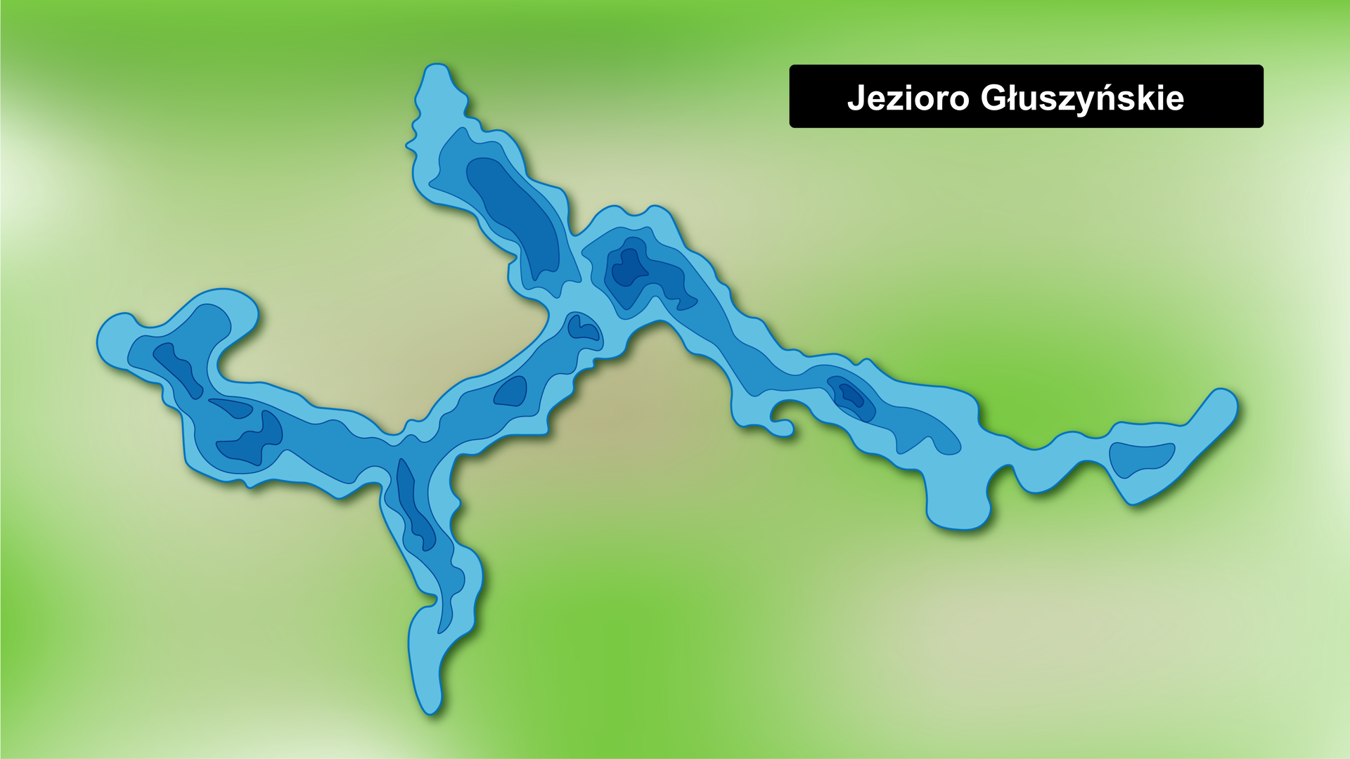 Na ilustracji jest Jezioro Głuszyńskie. Kolorami zaznaczono głębokość. Jezioro jest wąskie, tworzy rozgałęzienia. Ma zróżnicowane dno z dużą liczbą zagłębień i rozległych płycizn. Maksymalna głębokość wynosi 36,5 metra. 