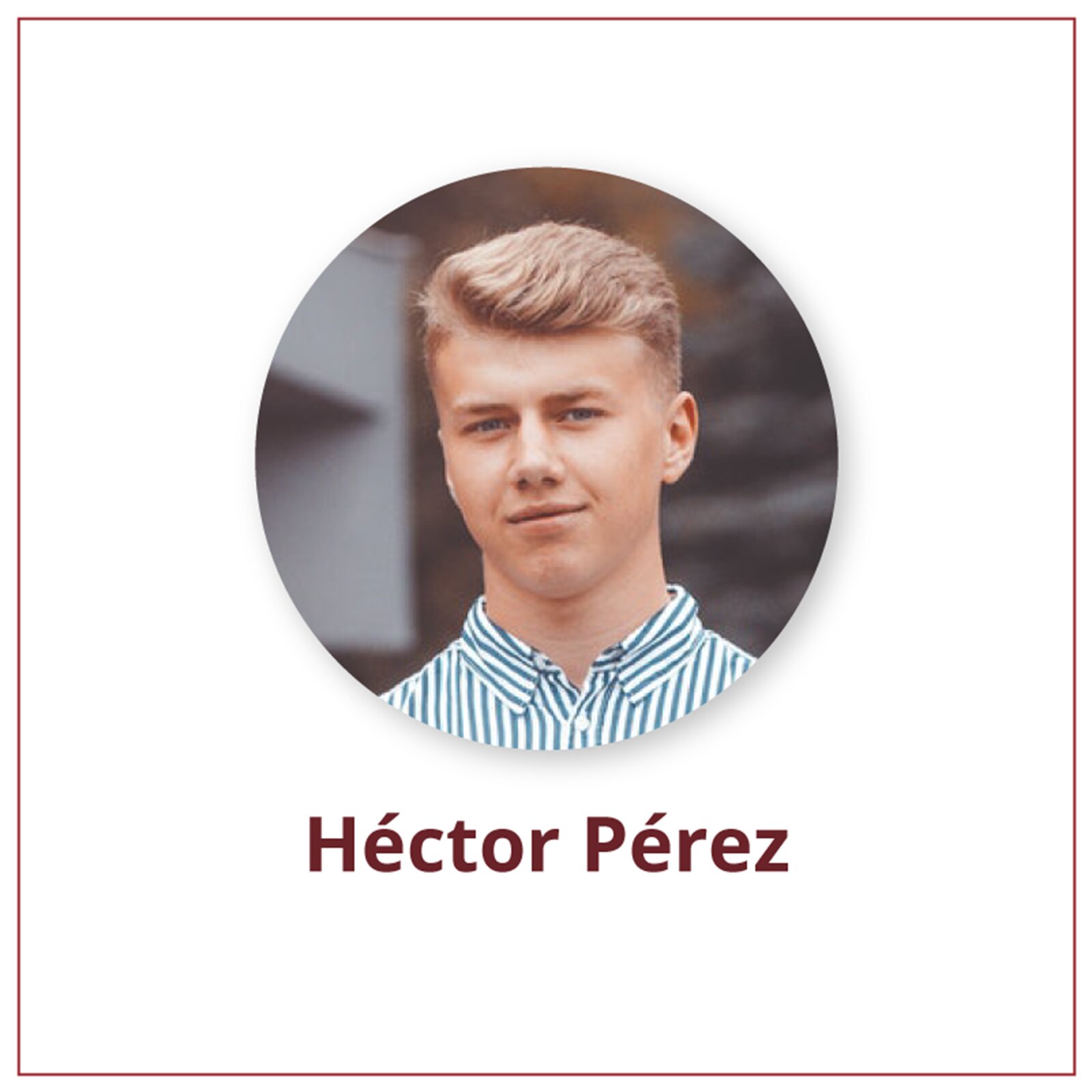 Ilustracja przedstawia młodego chłopaka w krótkich blond włosach. Zdjęcie podpisane jest Héctor Pérez .