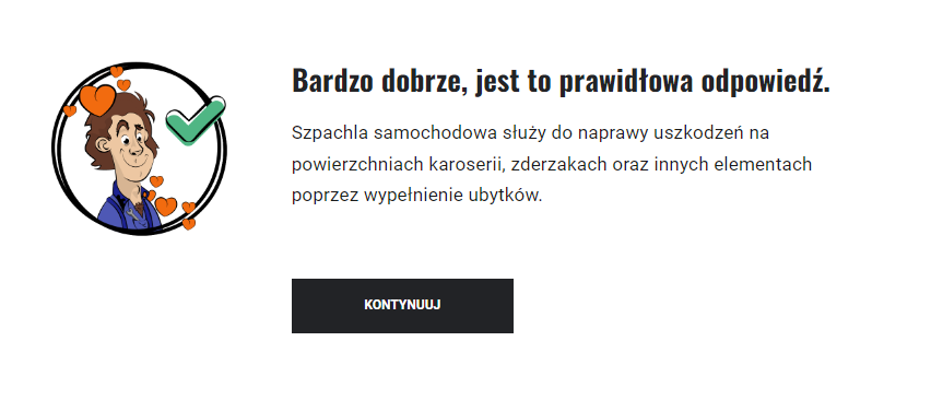 Przykładowy komunikat o poprawnej odpowiedzi w grze