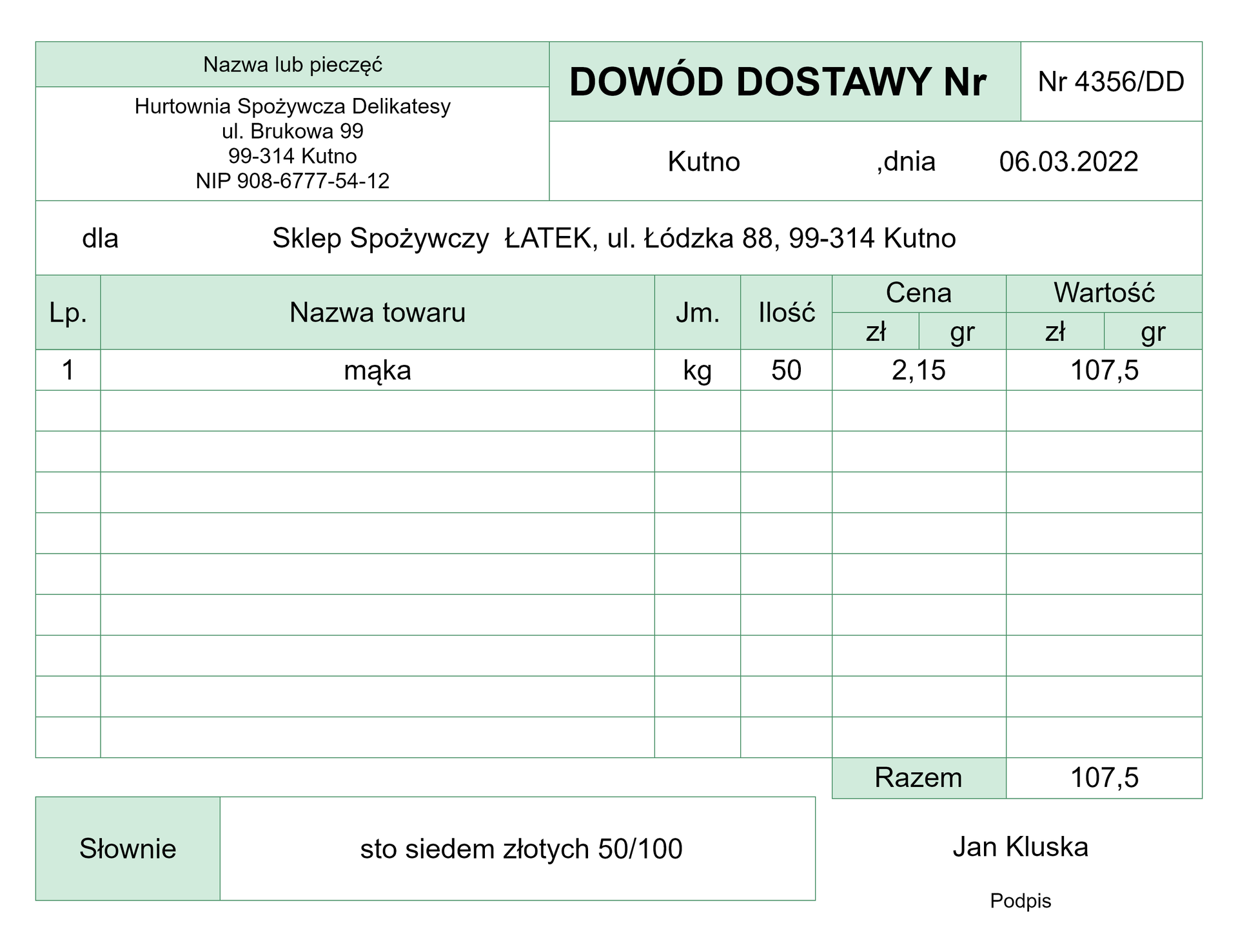 Dowód dostawy