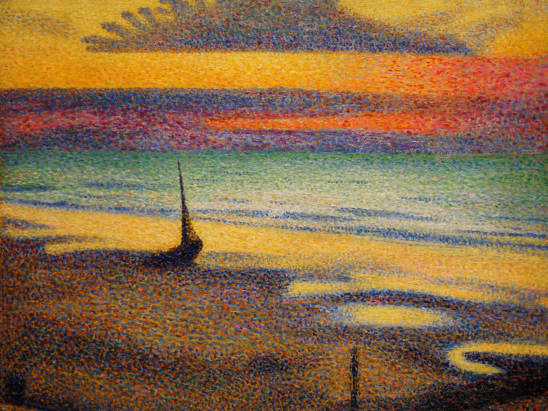 Plaża w Heist Źródło: Georges Lemmen, Plaża w Heist, 1891, olej na drewnie, domena publiczna.