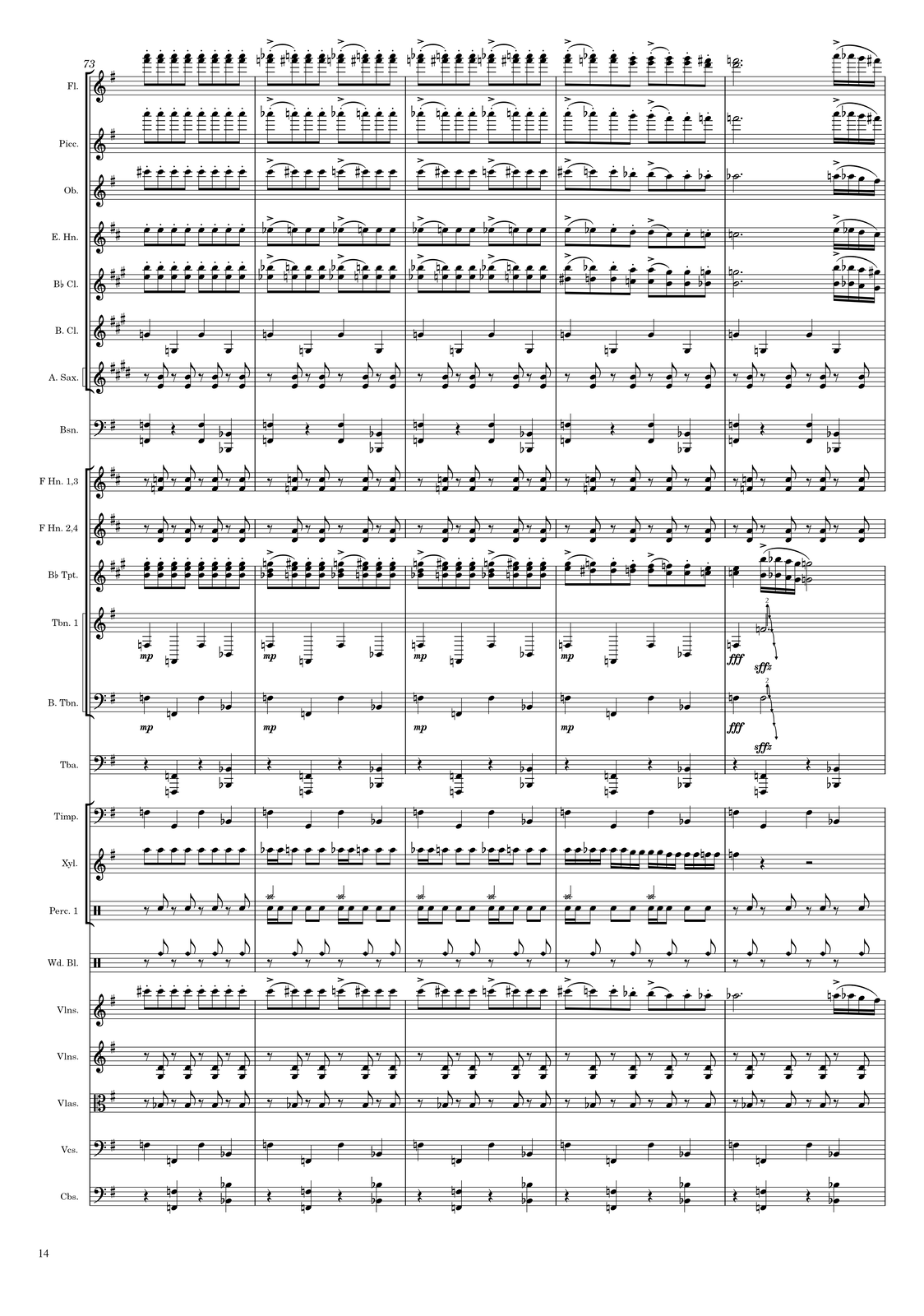 Ilustracja przedstawia stronę numer 14 z partytury „Taniec z szablami” Arama Chaczaturiana.