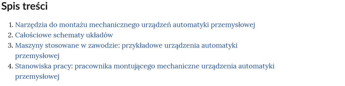 Ilustracja przedstawia spis treści galerii nawigujący do poszczególnych części galerii. Spis ma formę punktów opatrzonych tytułami.
