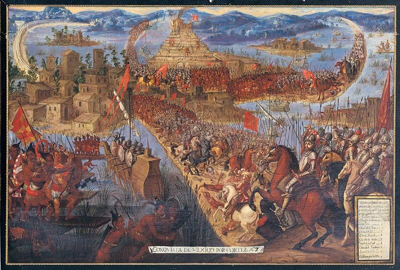 obraz przedstawia zdobycie Tenochtitlan