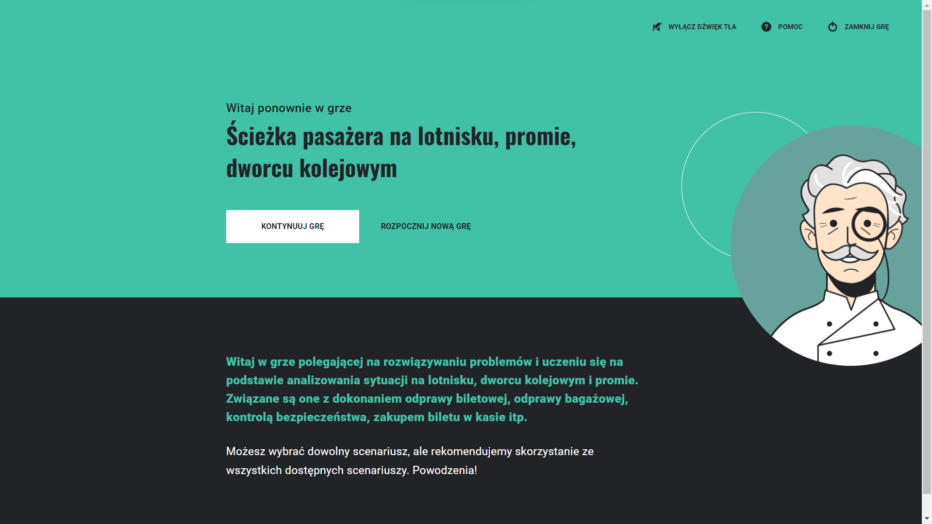 Ekran główny interaktywnego narzędzia typu scenario‑based learning