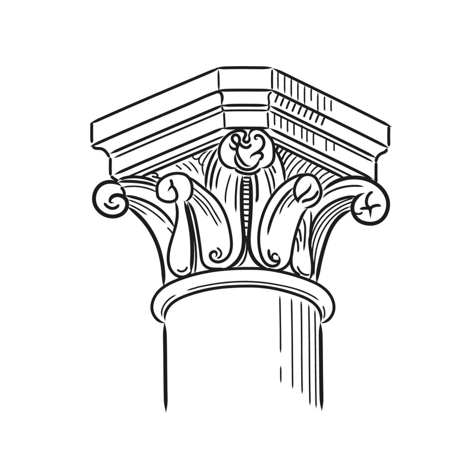 Czarno‑biała ilustracja przedstawia głowicę pączkową wczesnogotycką o kształcie ściętego ostrosłupa, którego ściany zostały bogato przyozdobione ornamentami w kształcie pączkujących gałęzi - czyli takich, gdzie na poszczególnych gałęziach pojawią się owoce. 