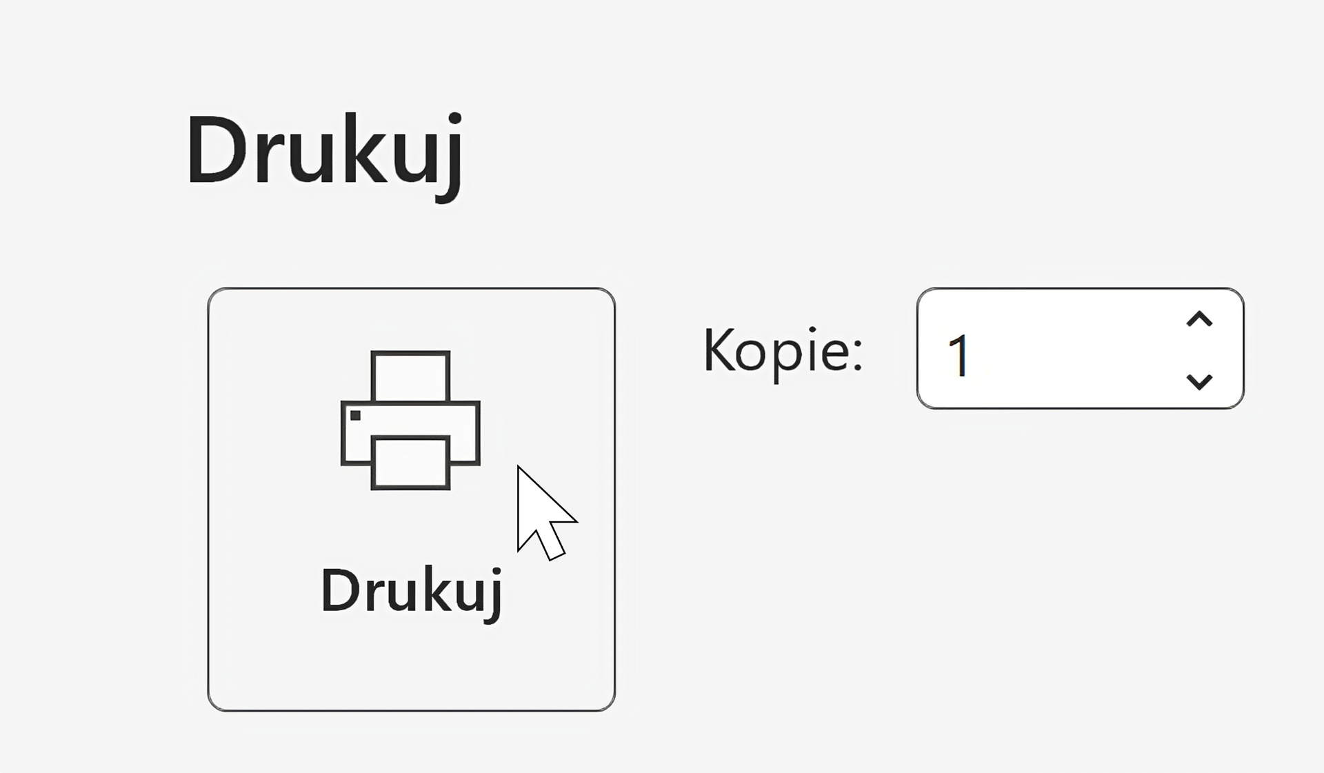 Na zrzucie znajduje się zakładka Drukuj programu Microsoft Word. Kursor umieszczony jest nad przyciskiem Drukuj.