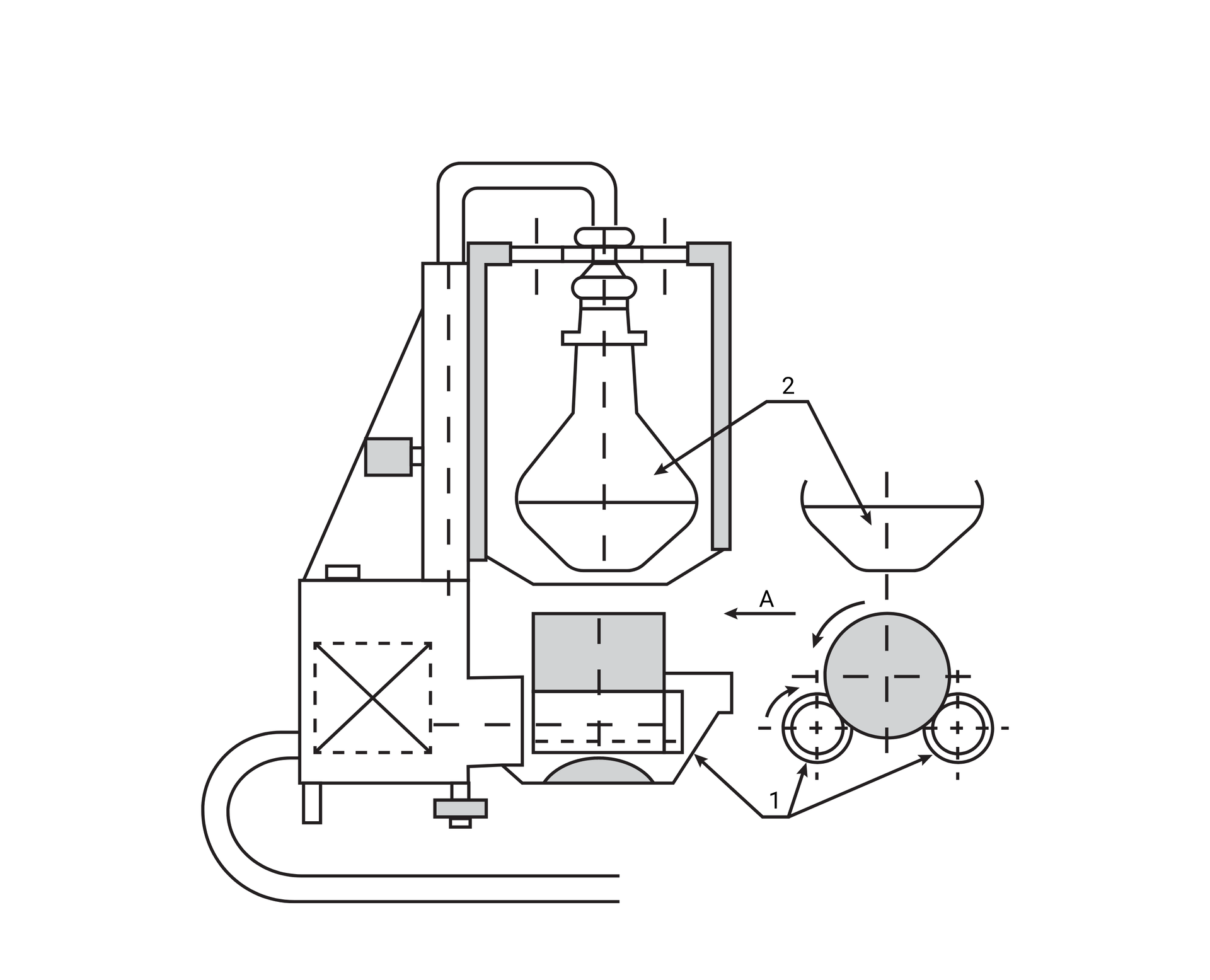 Schemat aparatu LS:1 - rolki obrotowe,2 - lampa promiennikowa