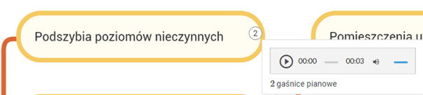 Ikona nagrania głosowego rozwiajająca się po kliknięciu ikony z numerem. Po kliknięciu ikony z numeracją składającą się z koła z czarną obręczą i białym wypełnieniem w środku której zapisana jest cyfra 2 rozwija się pasek nagrania głosowego. Składa się on z ikony odtwarzania po lewej. obok ikony znajduje się czas postępu nagrania i pozostający do jego zakończenia. następnie umieszczona jest ikona megafonu, czyli włączenia lub wyłączenia lektora, a na końcu widać niebieski pasek regulacji głośności nagrania.